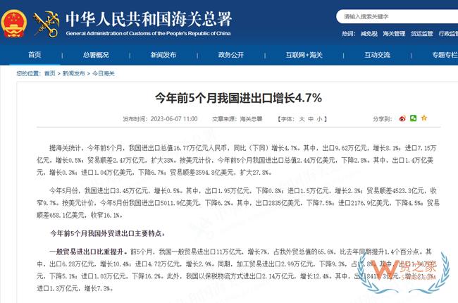 今年前5個月我國進(jìn)出口增長4.7%，以保稅物流方式進(jìn)出口增長12.4%-貨之家