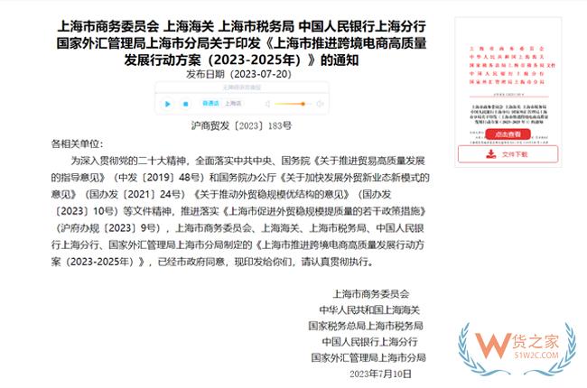五方面18項(xiàng)重點(diǎn)任務(wù)！上海市推進(jìn)跨境電商高質(zhì)量發(fā)展行動(dòng)方案（2023-2025年）-貨之家
